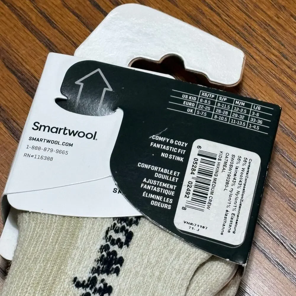 Smart Wool Children's Winter Comfy Cozy Hiking Oatmeal Crew Socks New Large